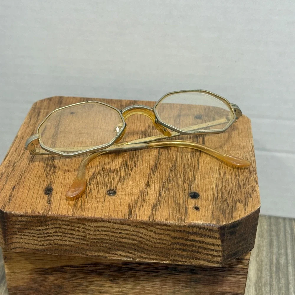 Vintage Jane by Joy Octagon Eyeglasses Gold Silver Geometric Frames